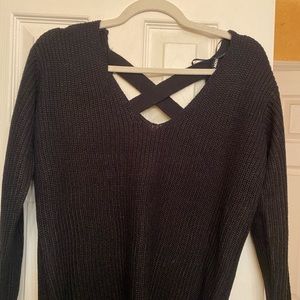 Black Sweater with Lace up Back NWOT